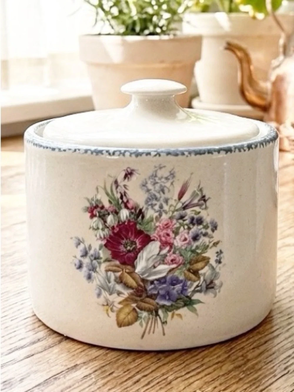 Home and Garden Party Stoneware Farmhouse Floral Pattern Butter Box With Lid